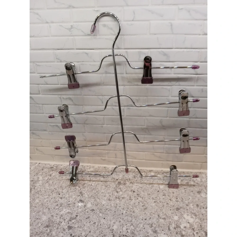 One 4-Tier Metal Skirt Hangers Pants Shorts Space Saving Hangers with Clips